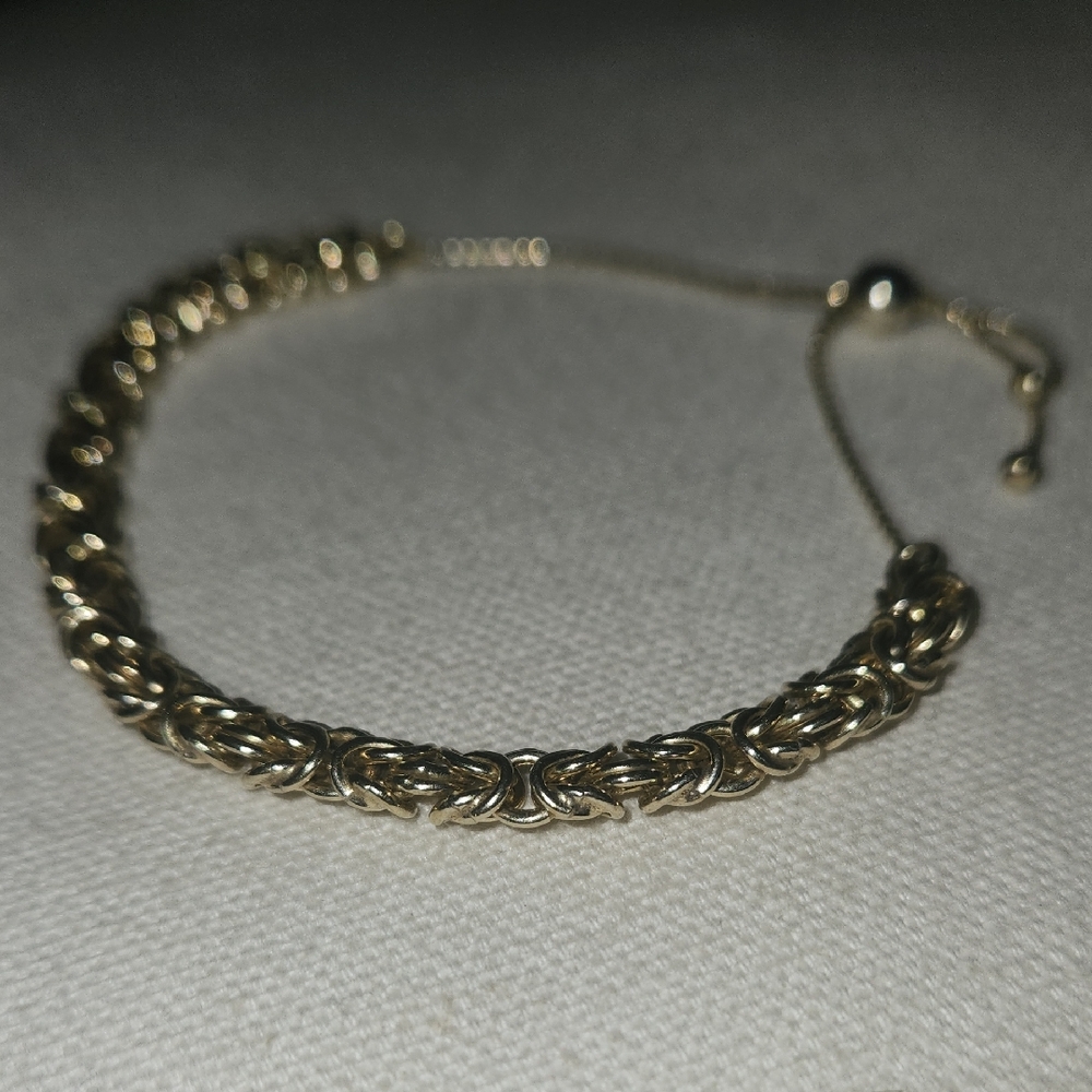 Gold Over Sterling Silver Byzantine Adjustable Bracelet